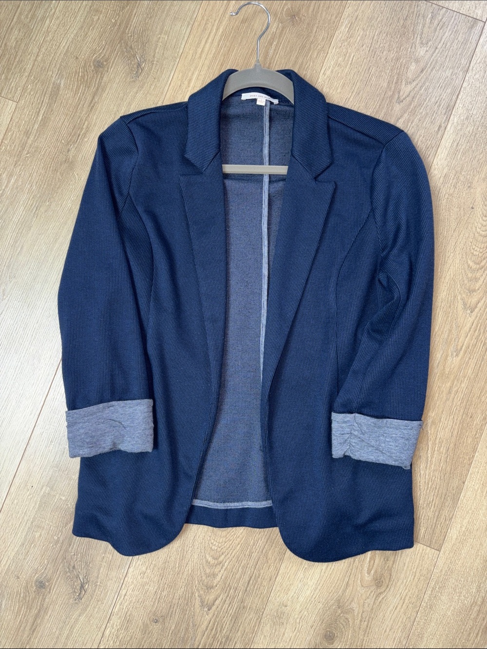 Skies Are Blue Navy Open-Front Blazer with Gray Cuff Detail